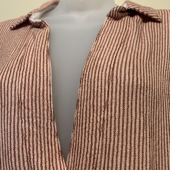 Free People | Pinstriped Long Sleeve Collared Deep V-Neck Peasant Tunic Top - Picture 5 of 8